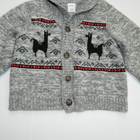 Boys 12-18 Months Gray Llama Cardigan Sweater - Picture 3 of 8